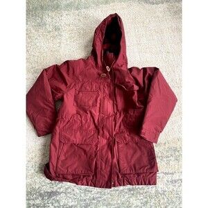 VTG LL Bean Jacket Womens Sz S Pet Red Flannel Wool  Lined Chore Barn Coat Hood
